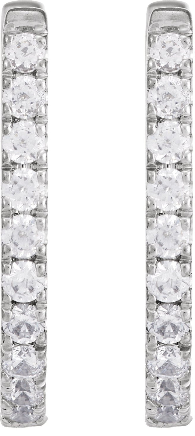 14K Gold Round Lab-Grown Diamond Accented U-Hoop Earrings – 13x12.33mm - White Gold - view 5