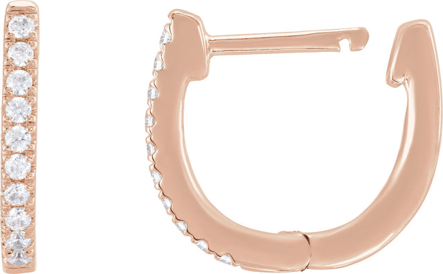 14K Gold Round Lab-Grown Diamond Accented U-Hoop Earrings – 13x12.33mm - Rose Gold - view 6