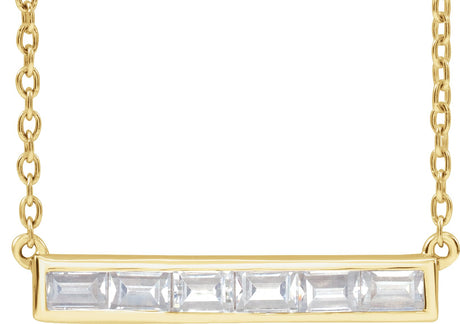 14K Gold Straight Baguette Lab-Grown Diamond Lab-Grown Bar Necklace - Yellow Gold