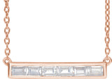 14K Gold Straight Baguette Lab-Grown Diamond Lab-Grown Bar Necklace - Rose Gold