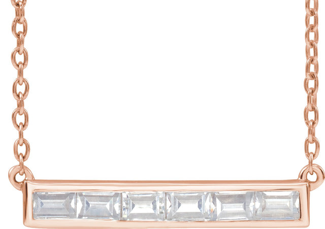 14K Gold Straight Baguette Lab-Grown Diamond Lab-Grown Bar Necklace - Rose Gold