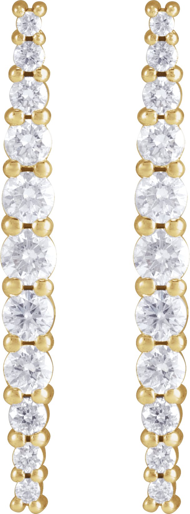 14K Gold Round Natural Diamond Accented Bar Earrings II - Yellow Gold - view 4