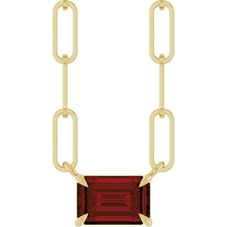 14K Gold Emerald Natural Mozambique Garnet Solitaire Necklace - Yellow Gold