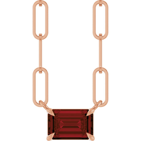 14K Gold Emerald Natural Mozambique Garnet Solitaire Necklace - Rose Gold
