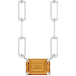 14K Gold Emerald Natural Citrine Solitaire Necklace - White Gold