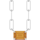 14K Gold Emerald Natural Citrine Solitaire Necklace - White Gold