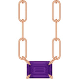 14K Gold Emerald Natural Amethyst Solitaire Necklace - Rose Gold