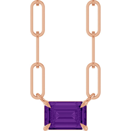 14K Gold Emerald Natural Amethyst Solitaire Necklace - Rose Gold
