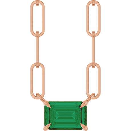 14K Gold Emerald Natural Emerald Solitaire Necklace - Rose Gold