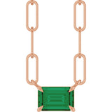 14K Gold Emerald Lab-Grown Emerald Solitaire Necklace - Rose Gold
