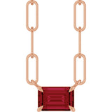 14K Gold Emerald Lab-Grown Ruby Solitaire Necklace - Rose Gold