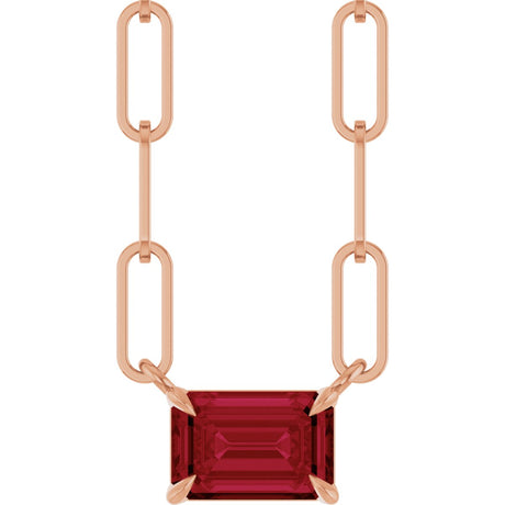 14K Gold Emerald Lab-Grown Ruby Solitaire Necklace - Rose Gold