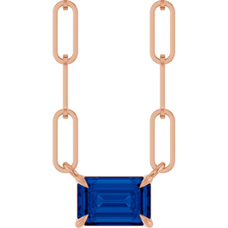 14K Gold Emerald Natural Blue Sapphire Solitaire Necklace - Rose Gold