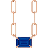 14K Gold Emerald Lab-Grown Blue Sapphire Solitaire Necklace - Rose Gold