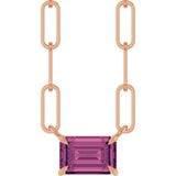 14K Gold Emerald Natural Pink Tourmaline Solitaire Necklace - Rose Gold