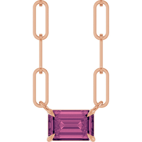 14K Gold Emerald Natural Pink Tourmaline Solitaire Necklace - Rose Gold
