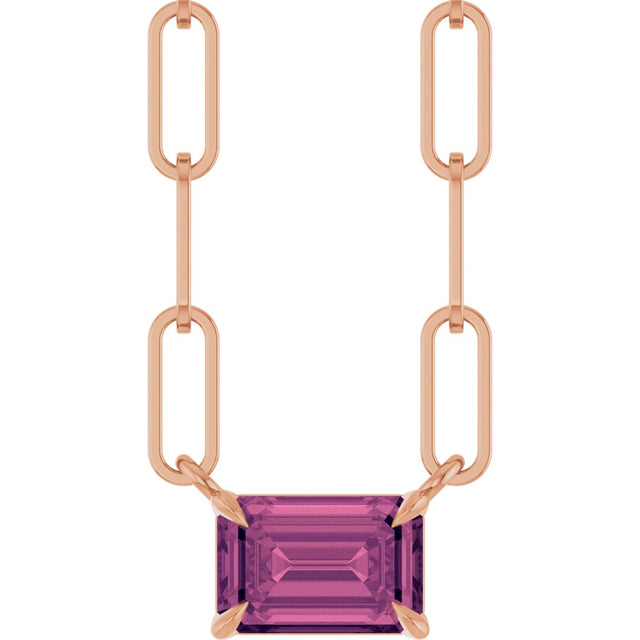 14K Gold Emerald Natural Pink Tourmaline Solitaire Necklace - Rose Gold