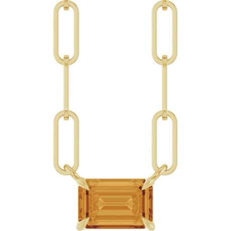 14K Gold Emerald Natural Citrine Solitaire Necklace - Yellow Gold
