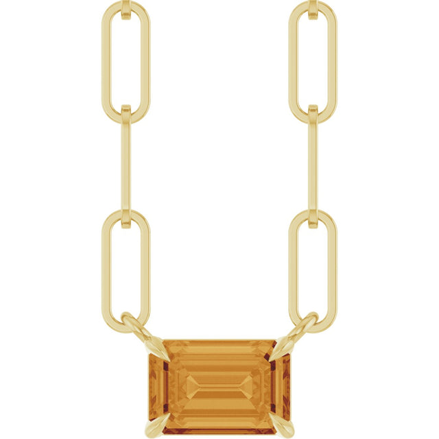 14K Gold Emerald Natural Citrine Solitaire Necklace - Yellow Gold