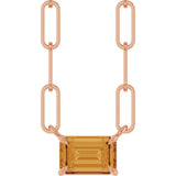 14K Gold Emerald Natural Citrine Solitaire Necklace - Rose Gold