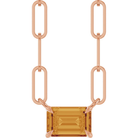 14K Gold Emerald Natural Citrine Solitaire Necklace - Rose Gold
