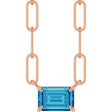 14K Gold Emerald Natural Blue Zircon Solitaire Necklace - Rose Gold