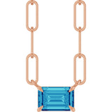 14K Gold Emerald Natural Blue Zircon Solitaire Necklace - Rose Gold