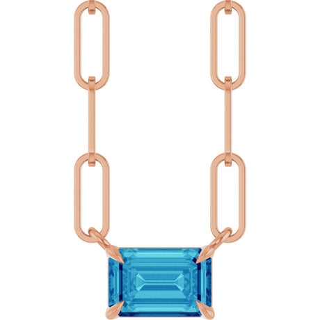 14K Gold Emerald Natural Blue Zircon Solitaire Necklace - Rose Gold