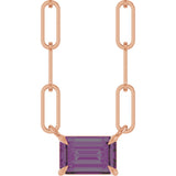 14K Gold Emerald Lab-Grown Alexandrite Solitaire Necklace - Rose Gold
