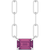 14K Gold Emerald Natural Pink Tourmaline Solitaire Necklace - White Gold