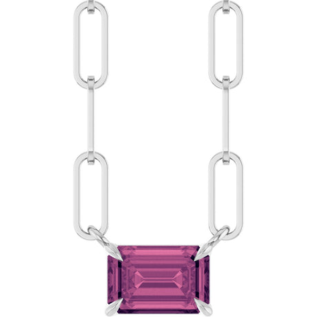 14K Gold Emerald Natural Pink Tourmaline Solitaire Necklace - White Gold