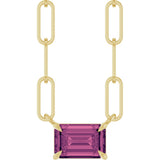 14K Gold Emerald Natural Pink Tourmaline Solitaire Necklace - Yellow Gold