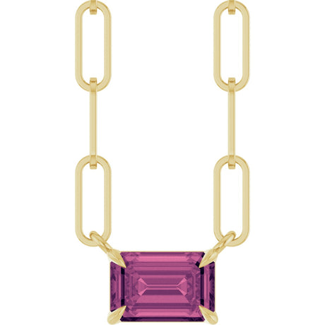 14K Gold Emerald Natural Pink Tourmaline Solitaire Necklace - Yellow Gold
