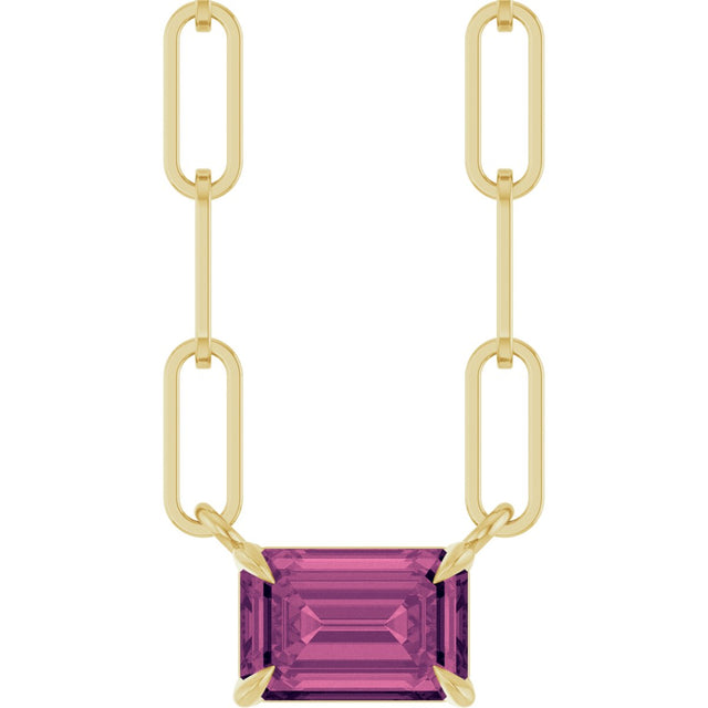 14K Gold Emerald Natural Pink Tourmaline Solitaire Necklace - Yellow Gold