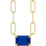 14K Gold Emerald Lab-Grown Blue Sapphire Solitaire Necklace - Yellow Gold
