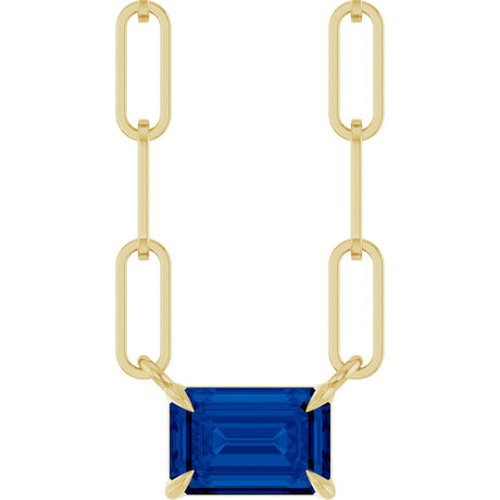 14K Gold Emerald Natural Blue Sapphire Solitaire Necklace - Yellow Gold