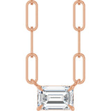 14K Gold Emerald Lab-Grown Diamond Solitaire Necklace - Rose Gold