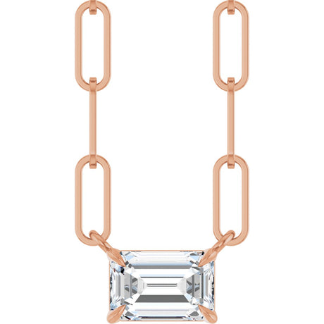 14K Gold Emerald Natural White Sapphire Solitaire Necklace - Rose Gold