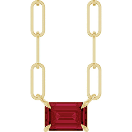 14K Gold Emerald Natural Ruby Solitaire Necklace - Yellow Gold