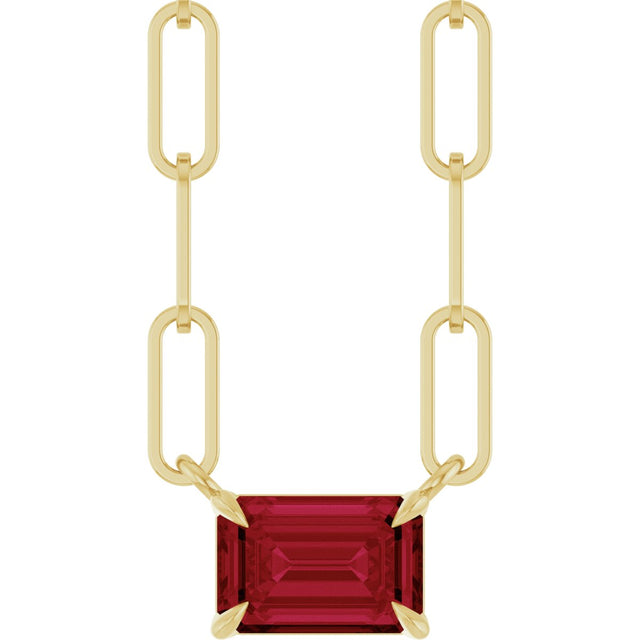 14K Gold Emerald Lab-Grown Ruby Solitaire Necklace - Yellow Gold
