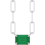 14K Gold Emerald Lab-Grown Emerald Solitaire Necklace - White Gold
