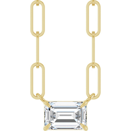 14K Gold Emerald Natural White Sapphire Solitaire Necklace - Yellow Gold