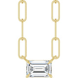 14K Gold Emerald Lab-Grown Diamond Solitaire Necklace - Yellow Gold