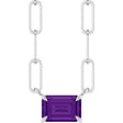 14K Gold Emerald Natural Amethyst Solitaire Necklace - White Gold