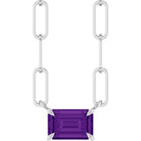 14K Gold Emerald Natural Amethyst Solitaire Necklace - White Gold