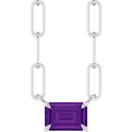 14K Gold Emerald Natural Amethyst Solitaire Necklace - White Gold
