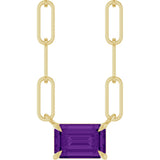 14K Gold Emerald Natural Amethyst Solitaire Necklace - Yellow Gold