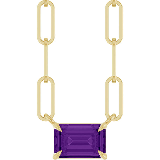 14K Gold Emerald Natural Amethyst Solitaire Necklace - Yellow Gold