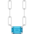 14K Gold Emerald Natural Aquamarine Solitaire Necklace - White Gold