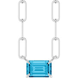 14K Gold Emerald Natural Aquamarine Solitaire Necklace - White Gold